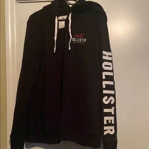 Hollister Men’s Black Hoodie with White Logo L
